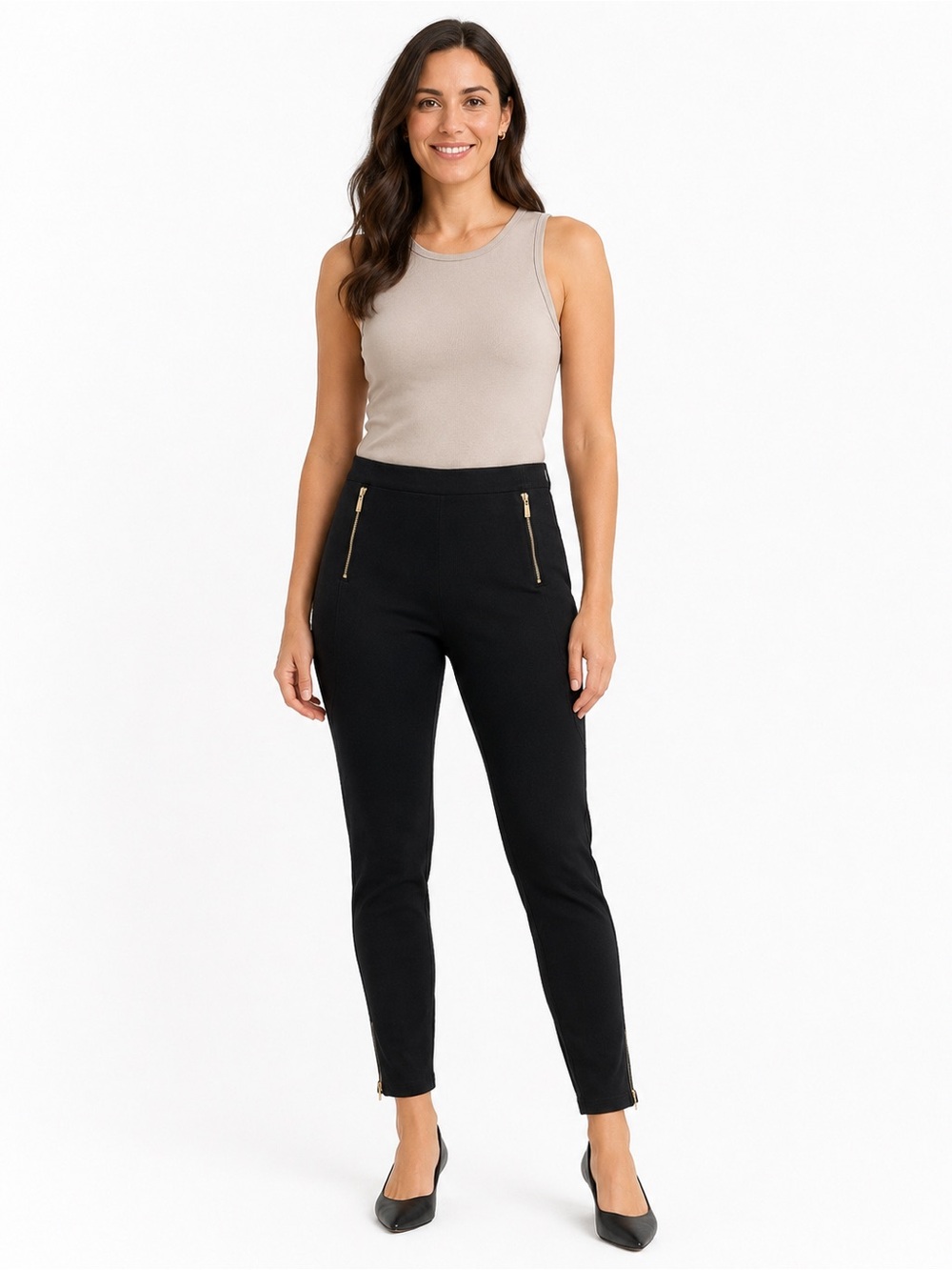 INC International Concepts Black Ponte Zip Pocket Ankle Pants SZ 10 Office chic